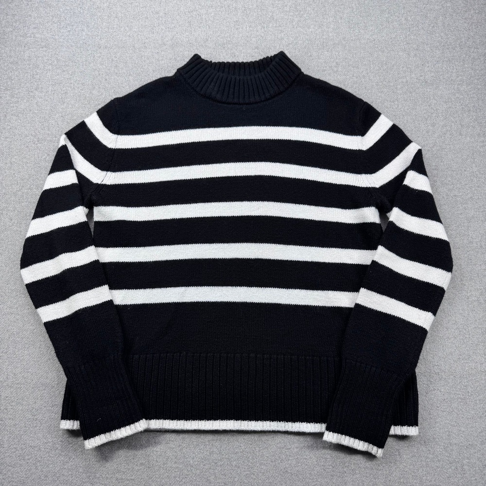Elie Tahari Sweater Womens M Black White‎ Striped Mock Neck Cropped Nautical